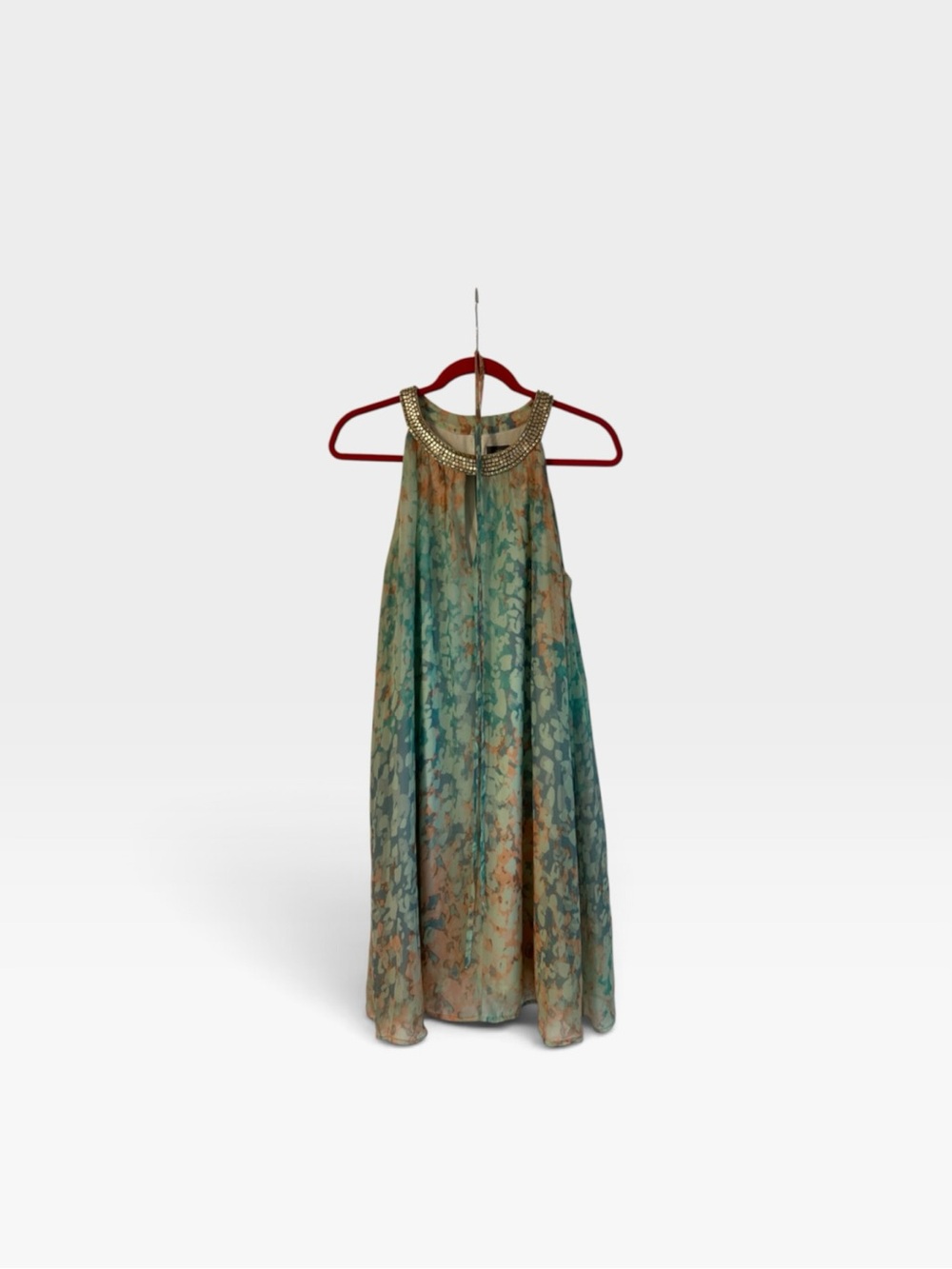Vince Camuto women's Aqua Green/Peach Beaded Halter Chiffon Dress Size 8